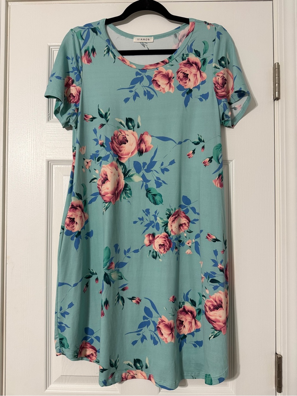 Viamor Mint Floral Short-Sleeve Mini Dress
